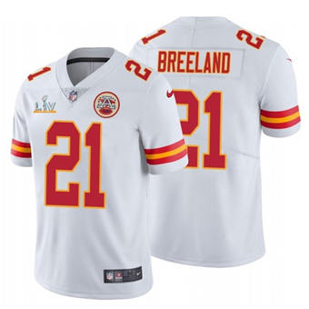 Super Bowl LV 2021 Men Kansas City Chiefs #21 Bashaud Breeland White Limited Jersey